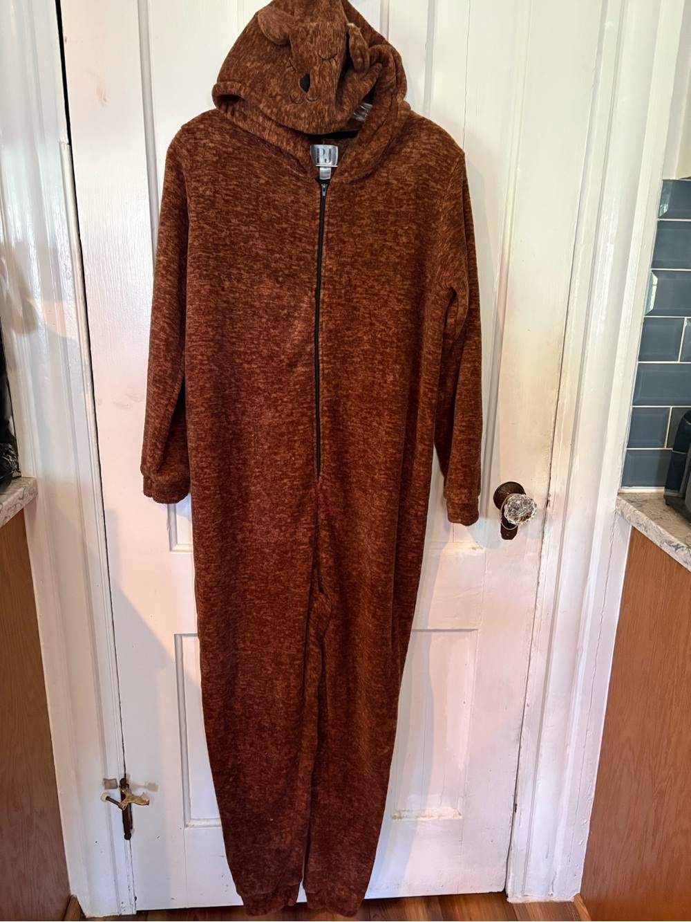 Cozy Brown Hooded Onesie - Plush Zip Front Loungewear Halloween